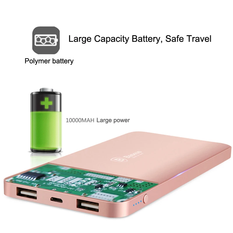 Baseus 10000mAh Dual USB Power bank Portable Mobile Phone Charger External Battery For iPhone 7 6s samsung S8 huawei xiaomi
