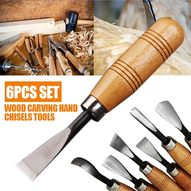 6pcs/Set Wood Carving Chisels Knife for Basic Wood DIY Detailed Woodworking Hand Tools