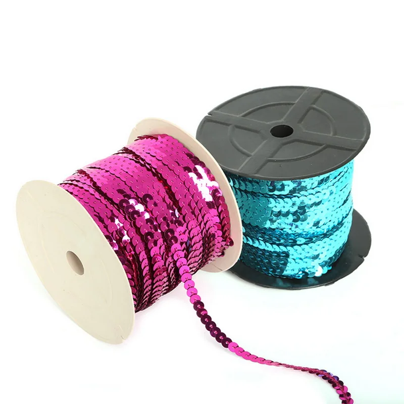 

High Quality 100Yards/roll 6mm Diameter Loose Round flat sequins Paillettes sewing on trims for crafts Cloth accessories