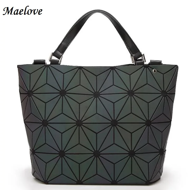 Goedkoop Maelove Lichtgevende Emmer zakken Vrouwen Geometrie lattic handtas Pailletten Spiegel Saser Vlakte Vouwen tote tas Gratis Verzending