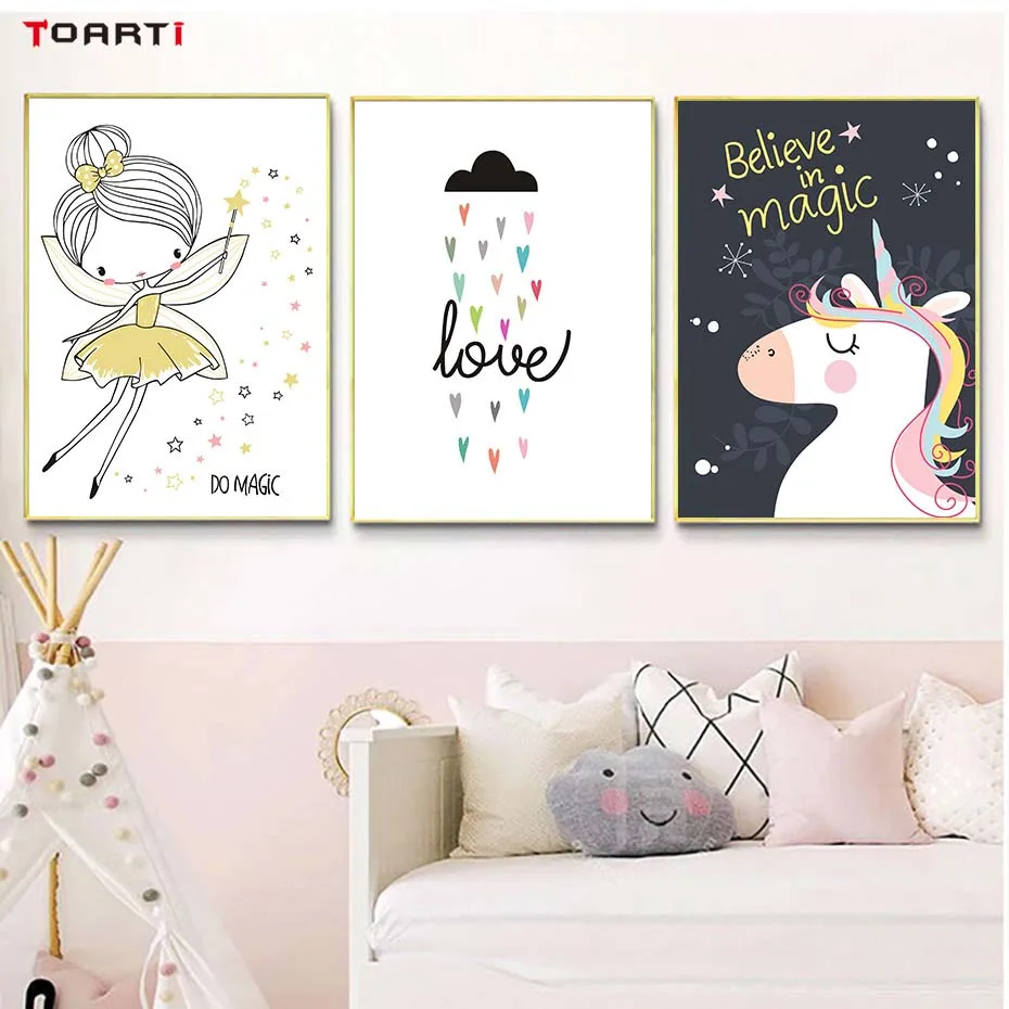 Fantasy Cartoon Creature Wall Art Lovely Pink Theme Posters&Prints Canvas Painting Nursery Decor For Girls Room Christmas Gift (5)