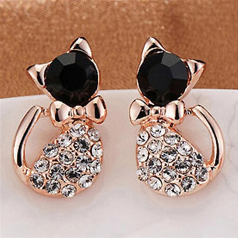 Earrings/Fashion Jewelry/Lovely Rhinestone Cat Earrings Cute Cat Stud