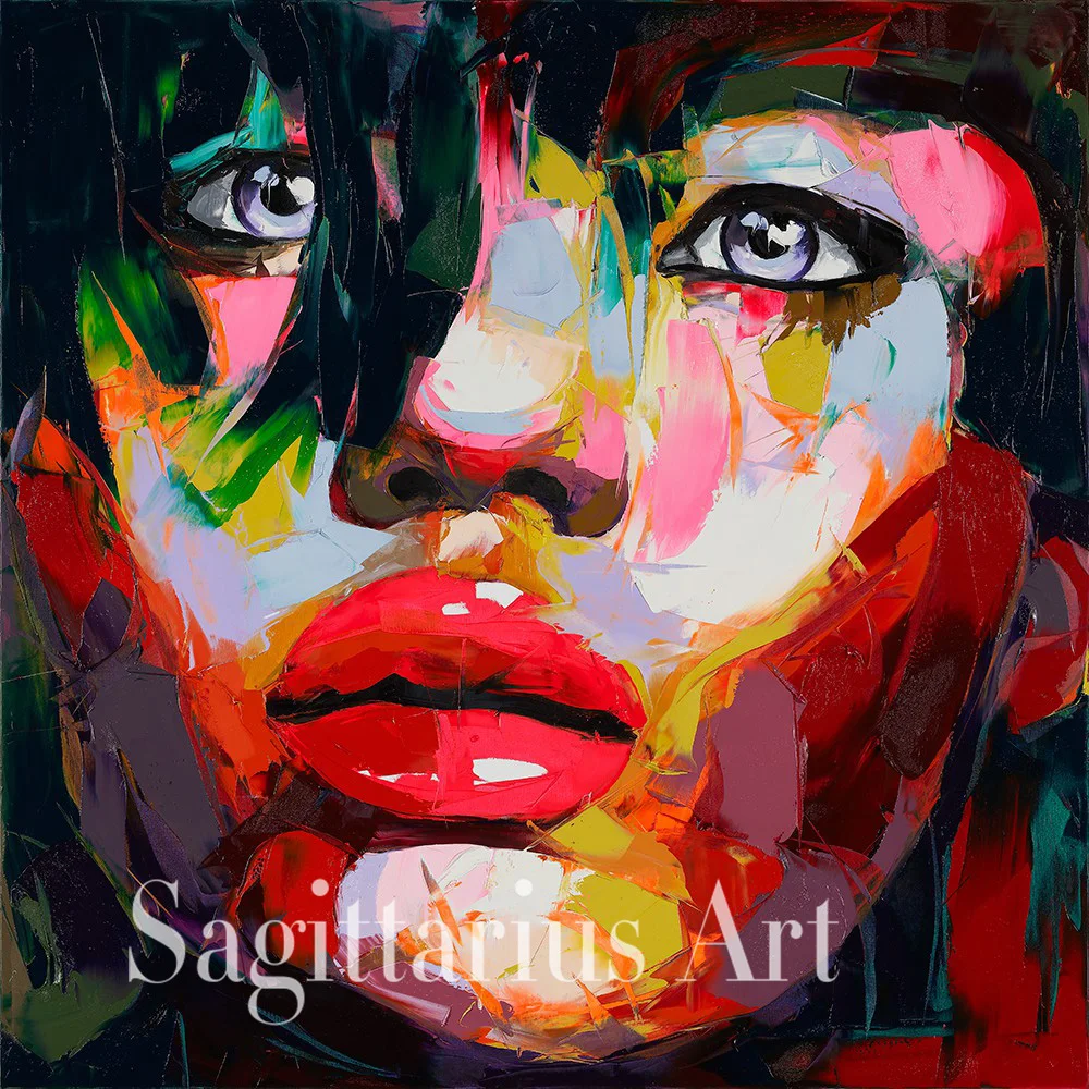 

Hand Painted Palette knife portrait Francoise Nielly Designer Cool Face Art Untitled 68 Oil painting canvas Living Room Wall Art