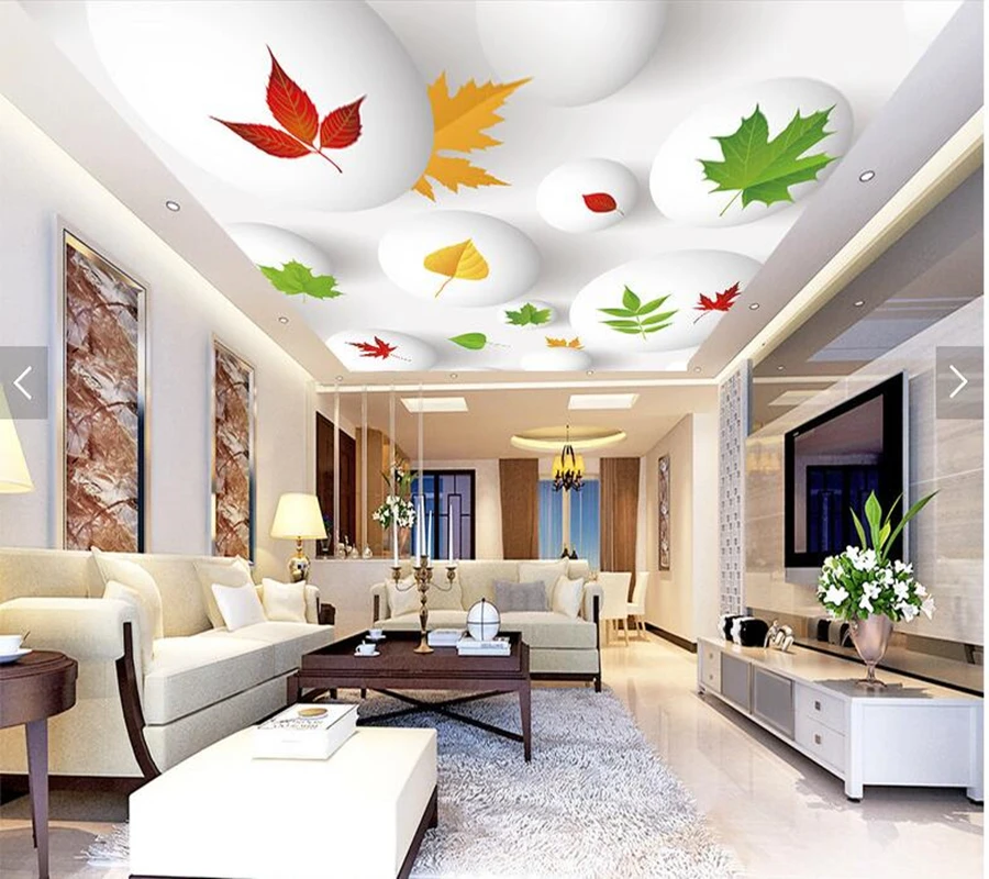 Buy Custom ceiling wallpapers, 3D leaves fresh style
