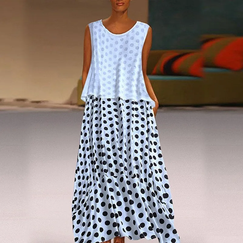 

Pink Women Summer Dress 2019 Polka Dot Long Dress Summer Loose Two Piece Ladies Dresses Maxi Plus Size Dress For Women 4xl 5xl