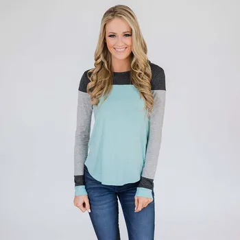 

2018 Autumn Winter Female T-shirt New European And American Women's Clothes Three-color Collage Comfortable Slim Leisure T-shirt