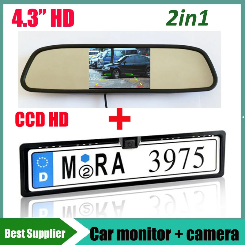 

CCD HD Car License Plate Frame backup Rear View Camera For EU European Car + 4.3" car rearview mirror monitor TFT LCD