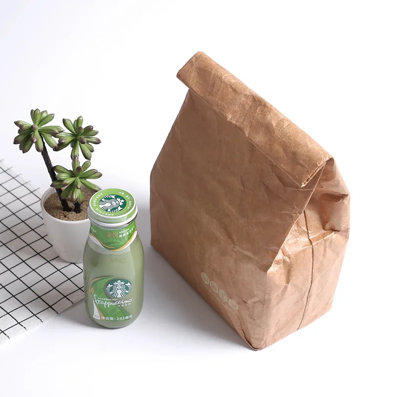 Portable 6L Brown Paper Lunch Bag Reusable Box Sack