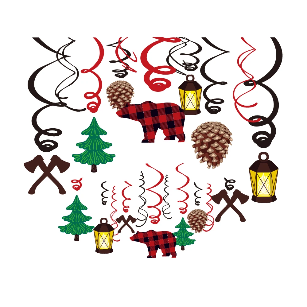 Lumberjack украшения для тематических вечеринок ПВХ спираль потолок подвесные колпаки Merry рождественские украшения для набор для домашней