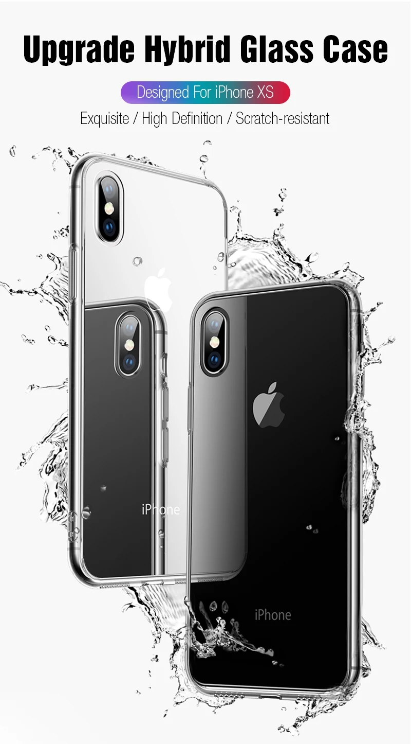 TOMKAS Premium Glass Case For iPhone XS XS Plus Cases Transparent Luxury Silicone Edge Glass Back Cover For iPhone X 2018 Case (1)