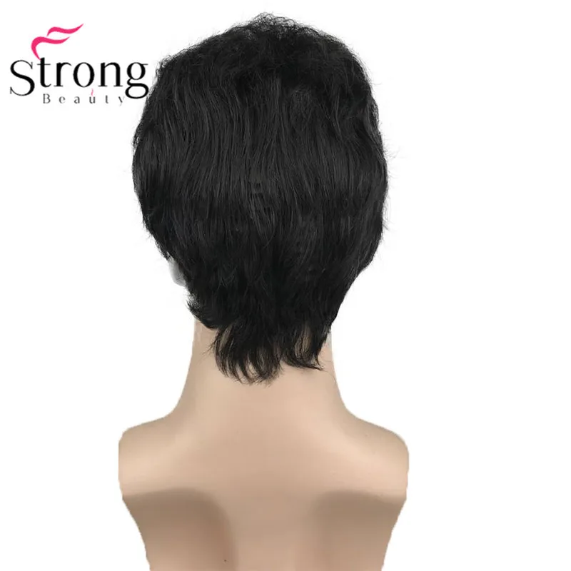 StrongBeauty черный короткий мужской парик Синтетический Полный парик для мужчин
