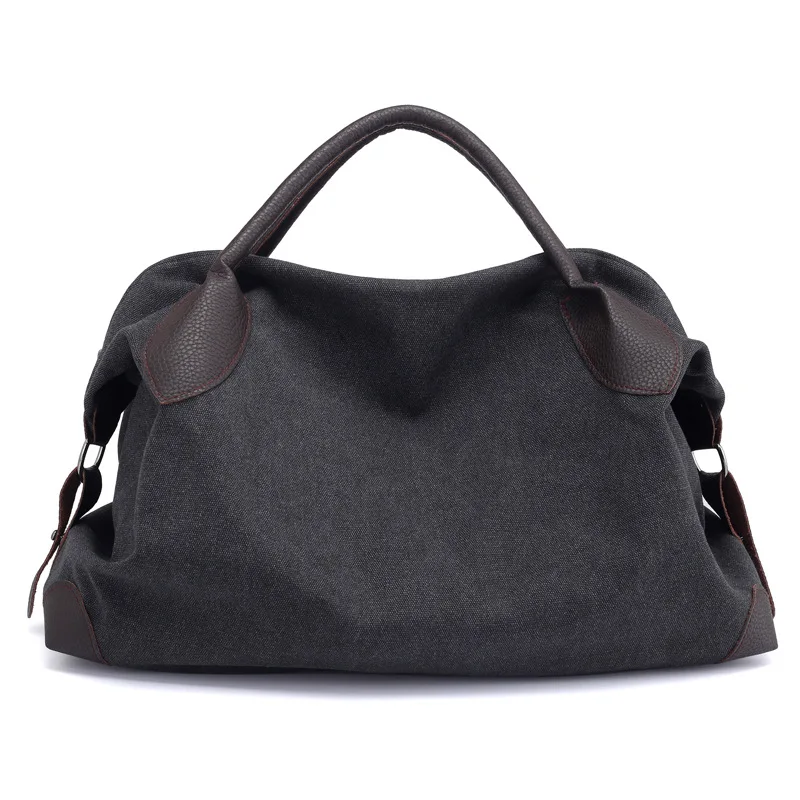 Корейская женская повседневная сумка Мода Большая емкость дамы сумочку холст новые износостойкие сумки через плечо - Цвет: Черный