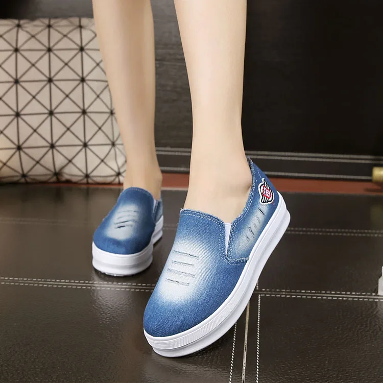 denim slip on flats