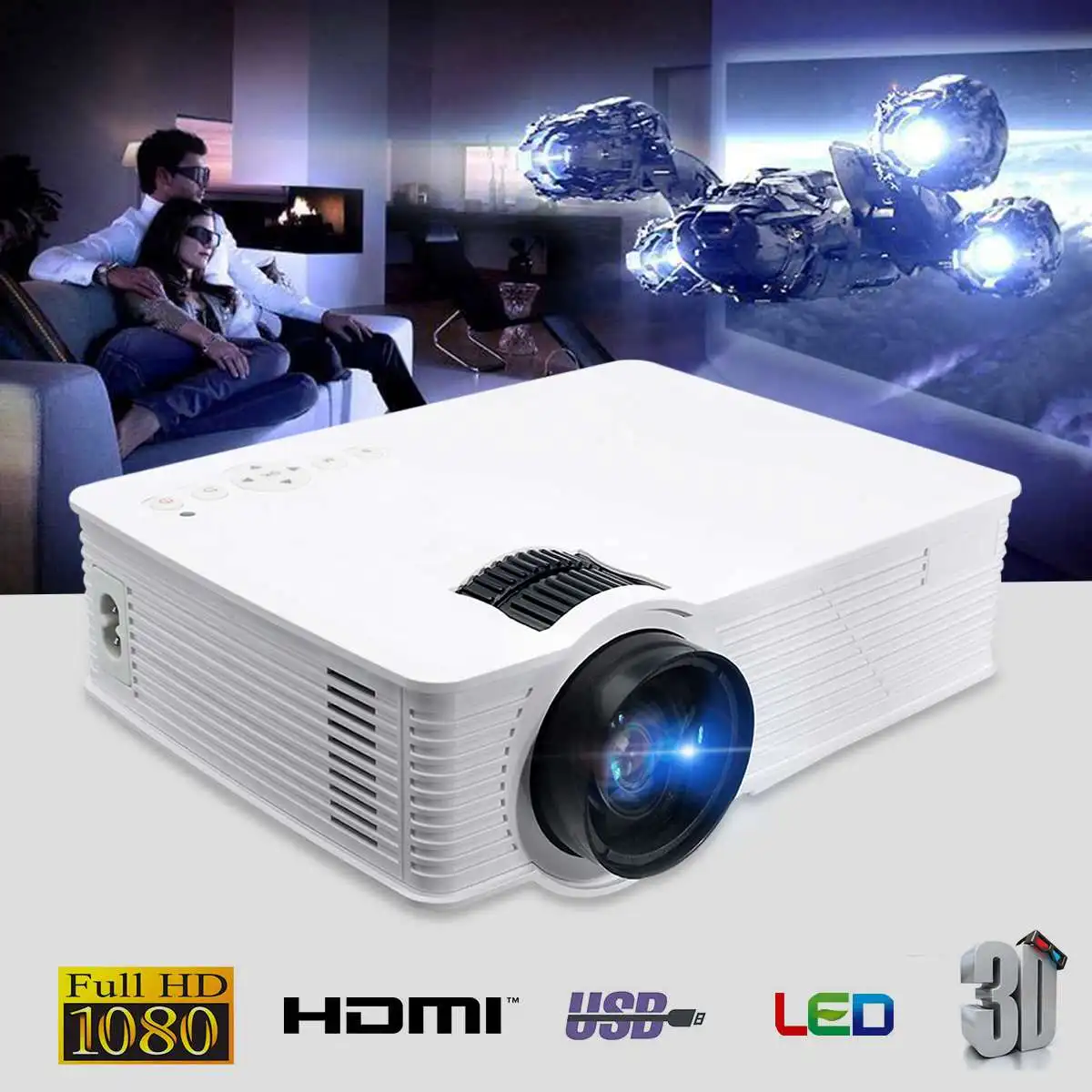 

Thinyou GP-9 Projector White 3000 Lumens portable Projector ISO Portable LED Projector 1080p Full HD video Home Theatre System