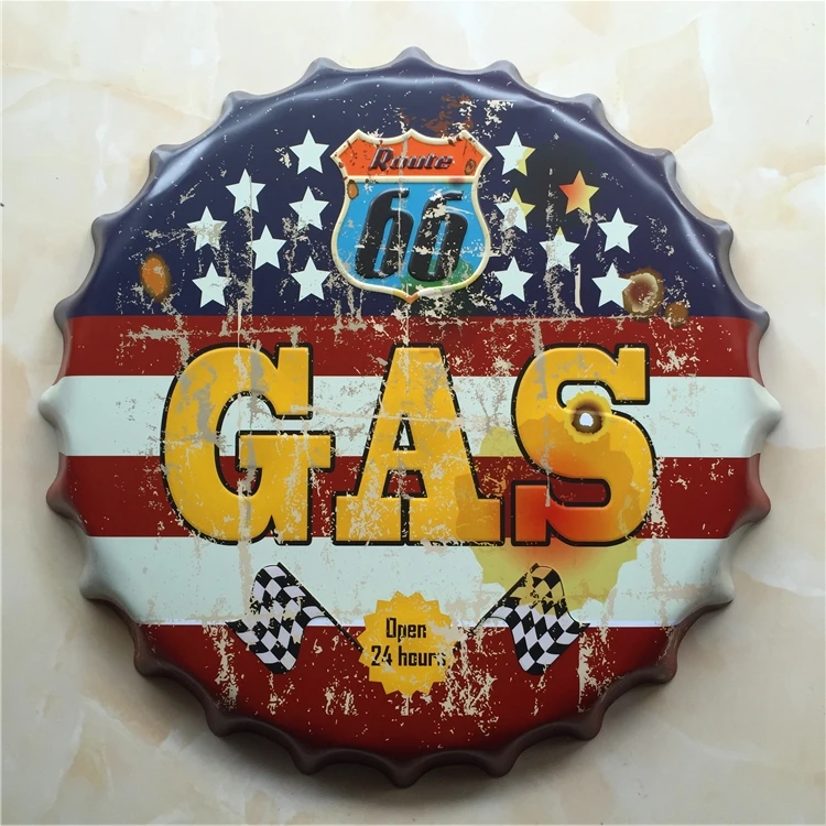 

Tin Sign "GAS" Vintage Metal Painting Beer cap Bar pub Hanging Ornaments Wallpaper Decor Retro Mural Poster Craft 42X42 CM