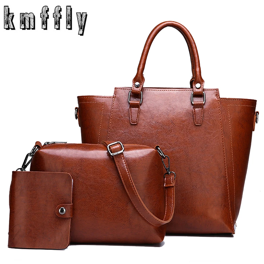 

2019 New Three-piece Women Luxury Handbag Designer Leather Women Tote+Women's Shoulder Crossbody Bag+Wallet Clutch For Ladies