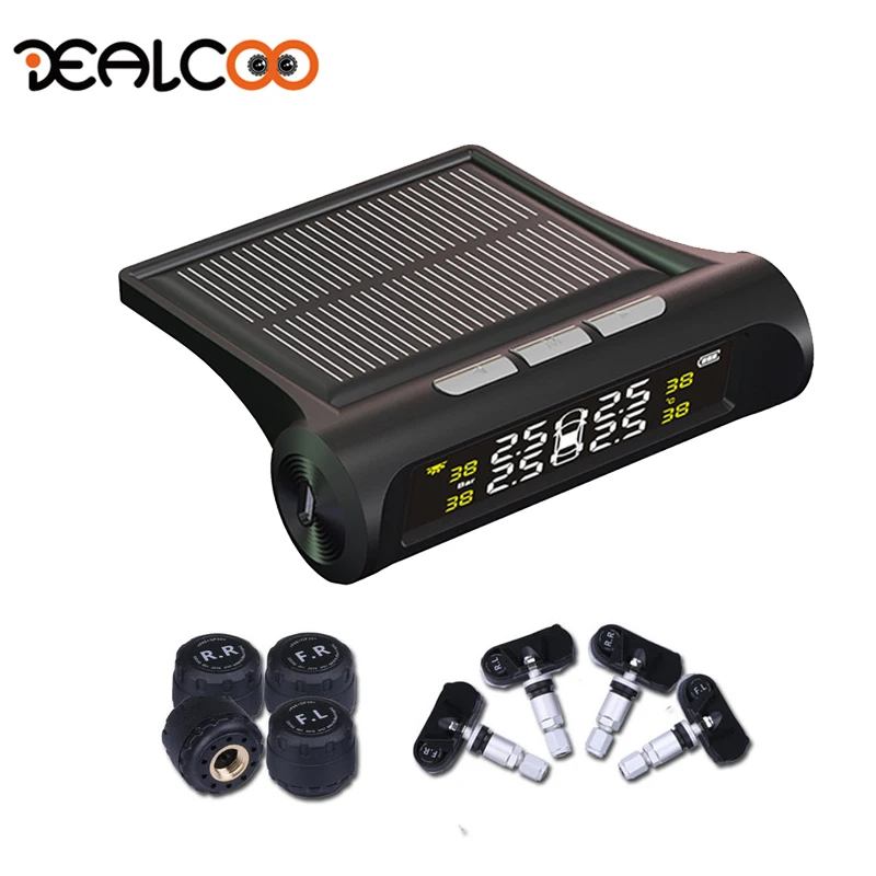 

Dealcoo Smart Car TPMS Tyre Pressure Monitoring System Solar Power Digital LCD Display Auto Security Alarm Systems Tyre Pressure