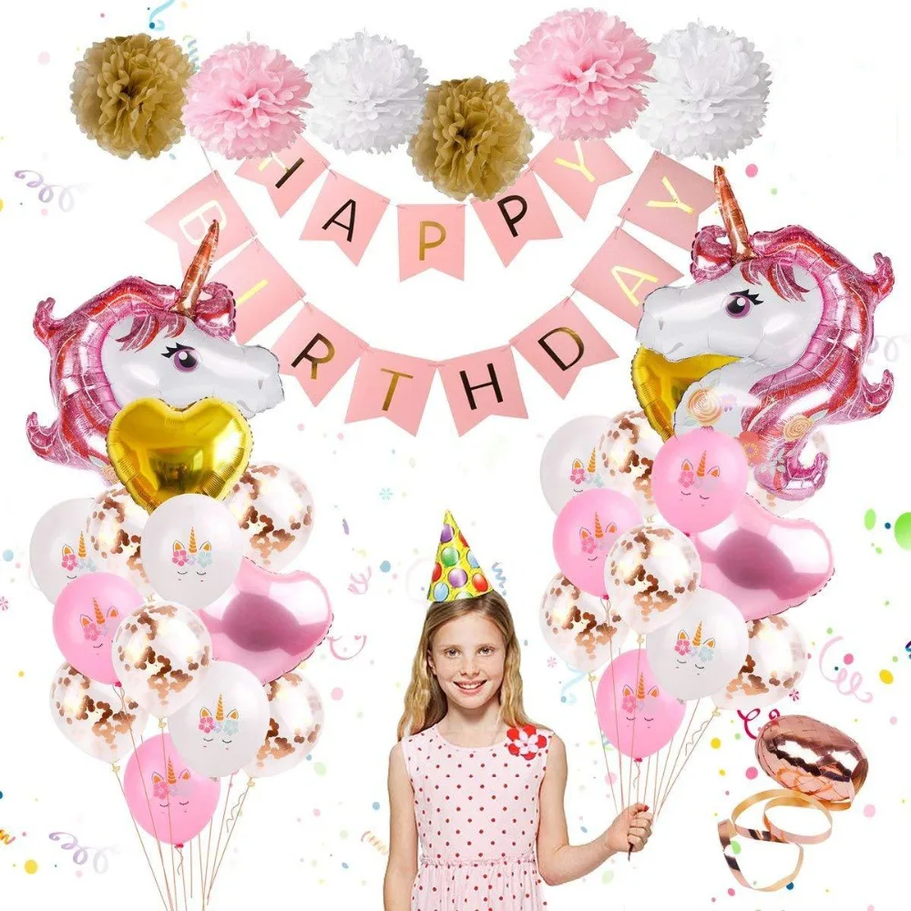 

35pcs/lot Unicorn Balloon Set Birthday Party Kids Decorations Jungle Party Unicorn Themed Party or baby shower Supplies Banner