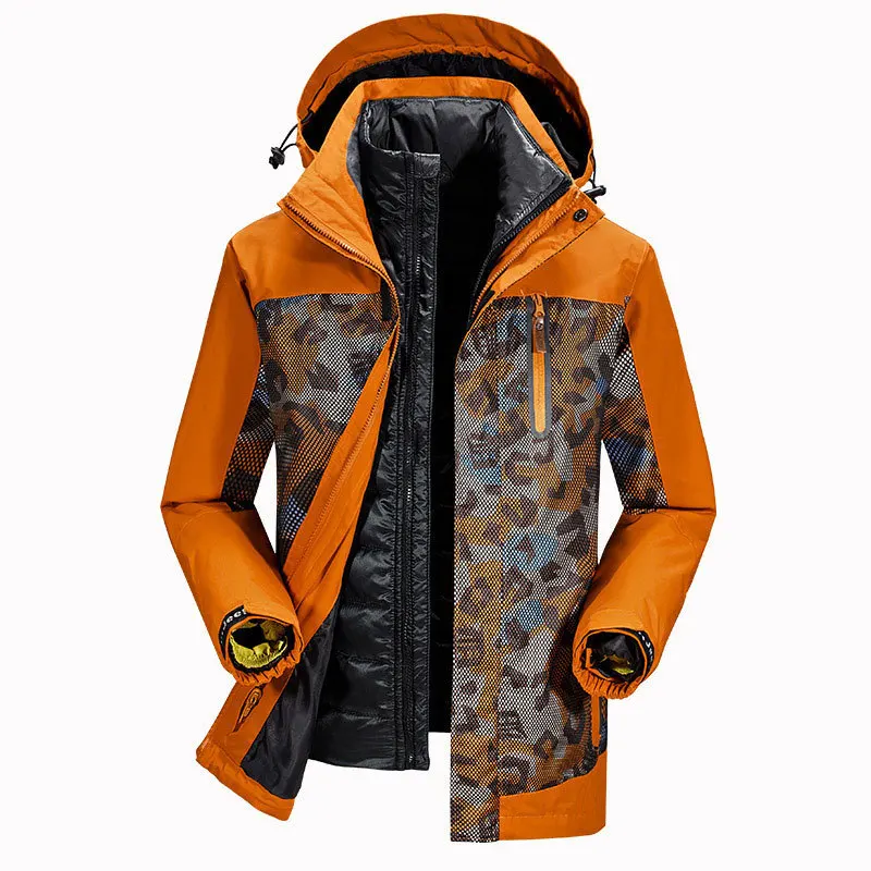 

2018 New Winter Mens Casual Jacket 90% White Duck Down Camouflage Hooded 2pcs Fleece Warm Wind-Proof Jacket Coats Straight Brand