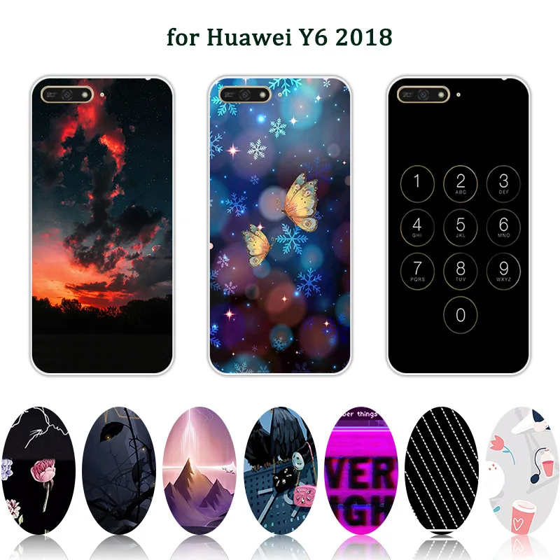 Coque для huawei Y6 2018 прозрачный гель мягкий силиконовый Buliding случае 5 7 дюймов телефон