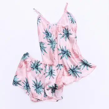 

Summer Print Pajama Sets for Women Cotton Sleepwear Sleeveless Sexy Lingerie Two Piece Set pyjama short femme 25H