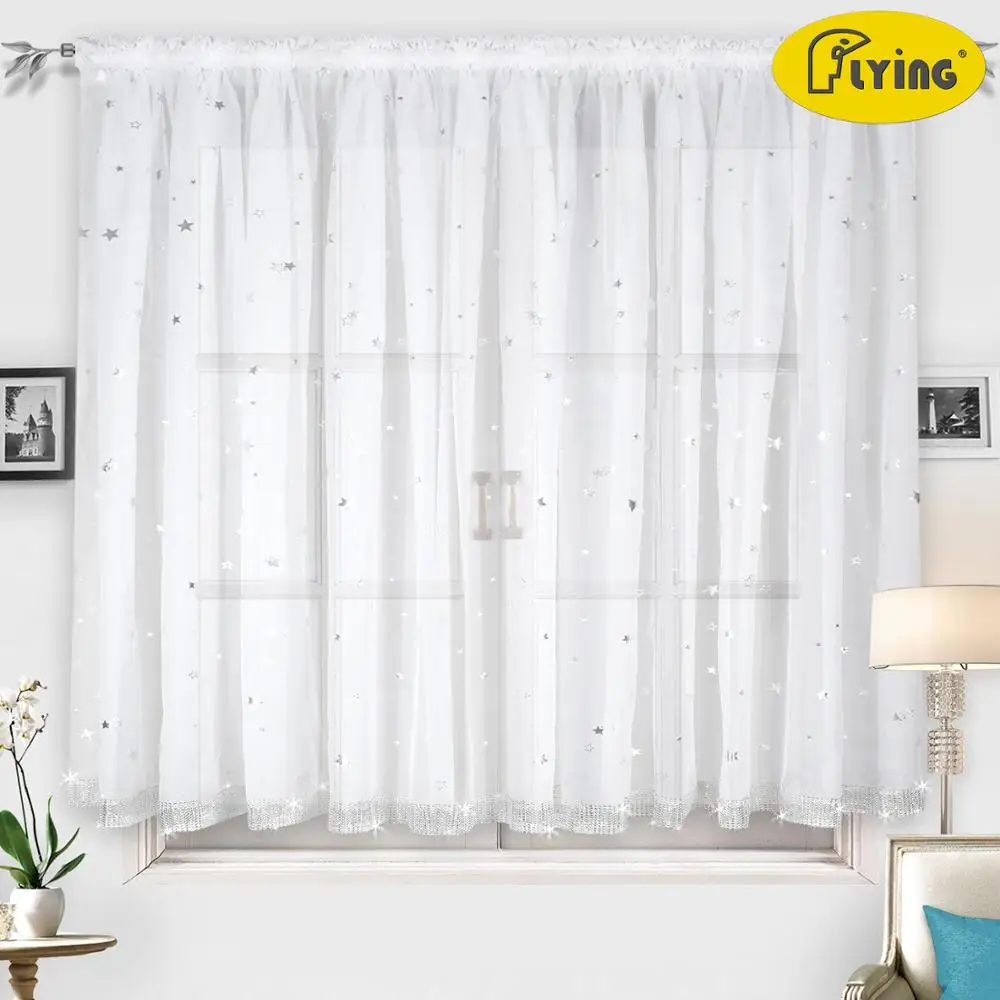 

Flying silver star tulle fabric with shine star plastic curtain for window and small door for bed room window special shine
