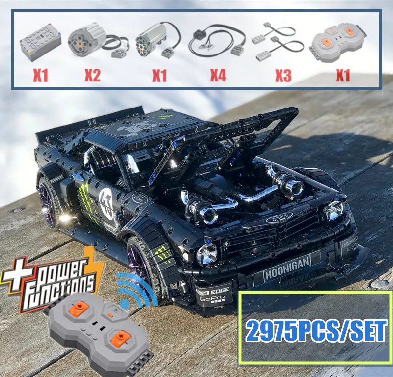 

Upgraded 2019 RC Motor New 1965 Ford Mustang Hoonicorn V2 Car fit Technic MOC-22970 FIT 20102 building block bricks kid toy gift