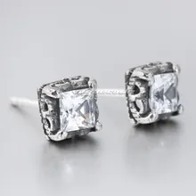 925 пробы серебряные квадратные белые CZ мужские байкерские рокер серьги 8R019(1 пара