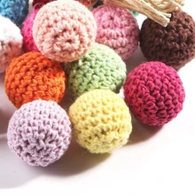 Let's Make – Mini perles en bois recouvertes au crochet pour bébé,accessoire pour fabriquer soi même anneau de dentition, chaîne pour sucette, 5 pièces de 20 mm,
