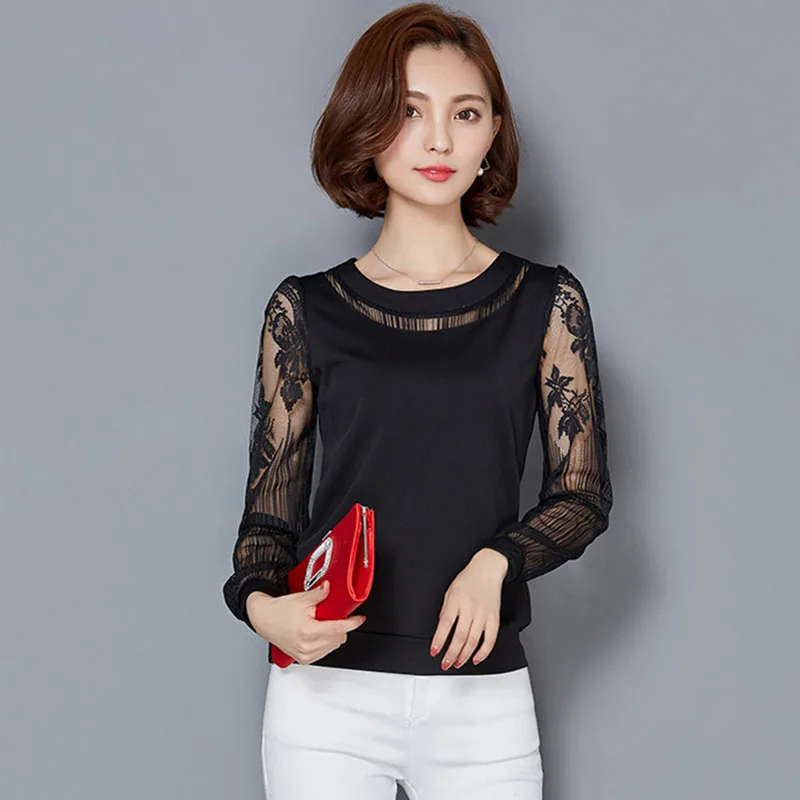Embroidery Women Mesh Lace Blouses Shirts See Through Style Spring Autumn Long Sleeve Turtleneck Collar Blusas DD1880 | Женская одежда