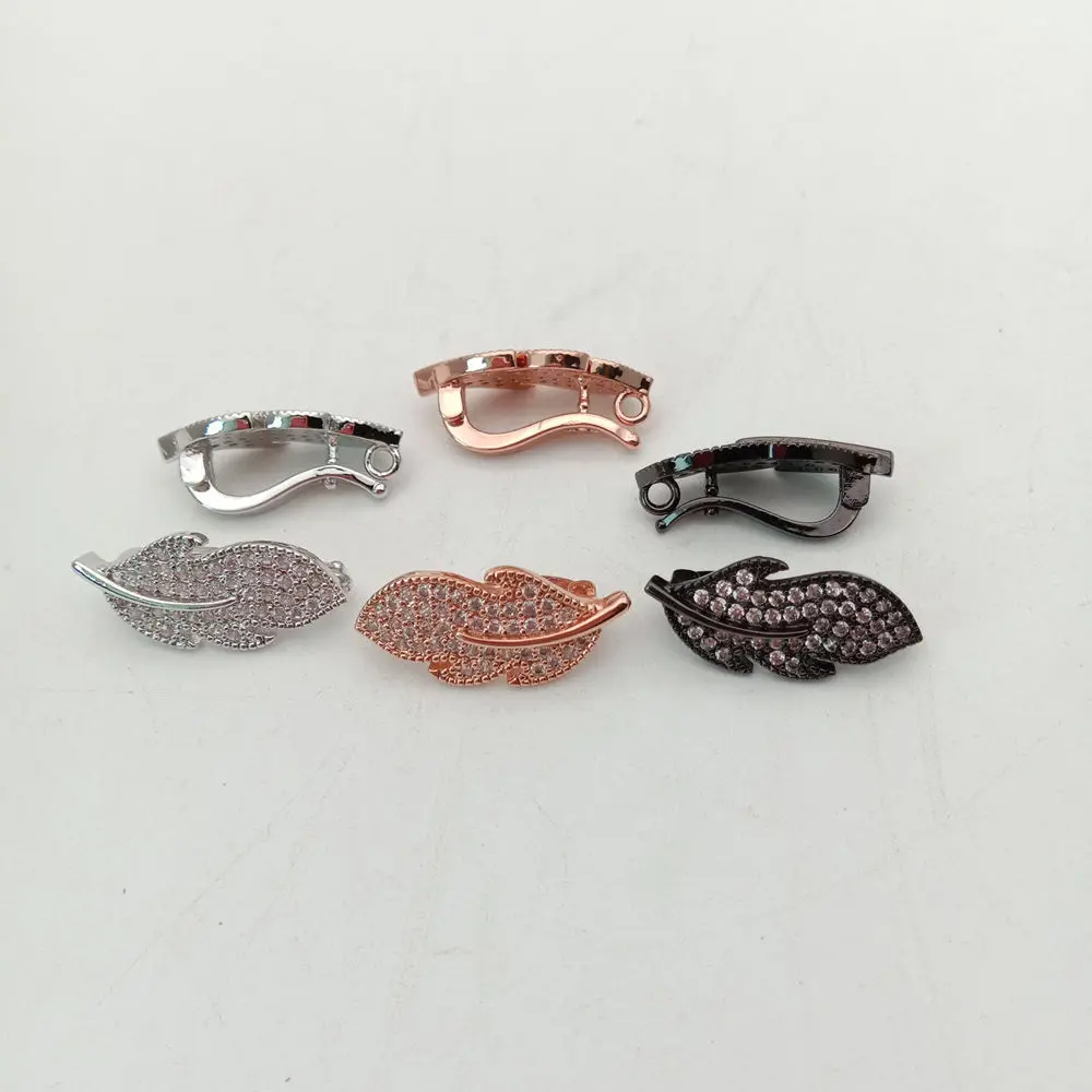 

5PCS Cubic Zircon Micro pave leaf fixed interlayer clasp golden plated DIY Jewelry Findings