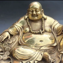 Bi002769 1" Китайский Бронзовый Богатство Монета Счастливый Смех Будды Майтреи Держите YuanBao Статуя