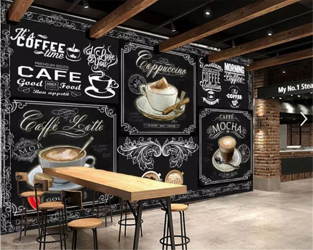 Personalizado Retro Mão-pintado Blackboard Café Catering 3d Papel de Parede Café Restaurante Auto-adesivo Decoração Mural