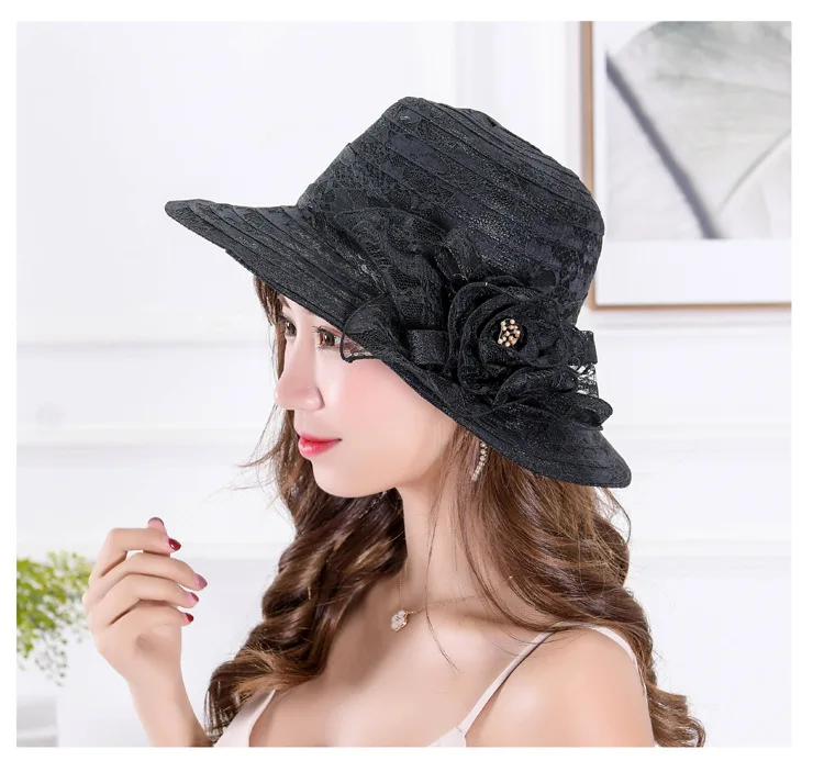 Новинка, летняя элегантная женская шляпа с широкими полями, кружевная шляпа, женские вечерние шляпы, пляжные УФ-шляпы, женские шляпы