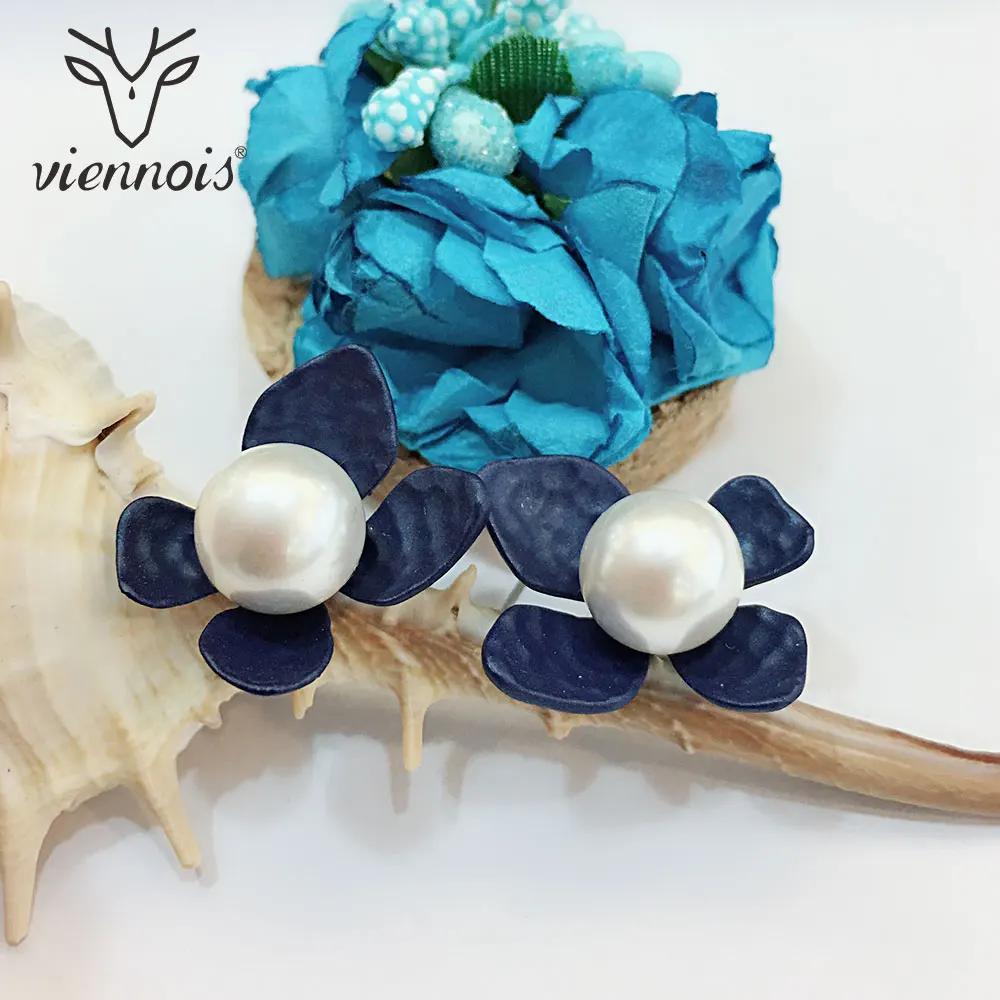 Viennois темно-синий/красный цвет цветок серьги гвоздики для женщин Имитация Жемчуга