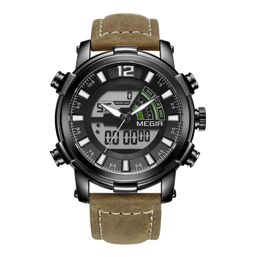 Новый MEGIR 2018 для мужчин s часы Лидирующий бренд для мужчин модные спортивные часы мужской водостойкие кварцевые цифровые светодиодные часы