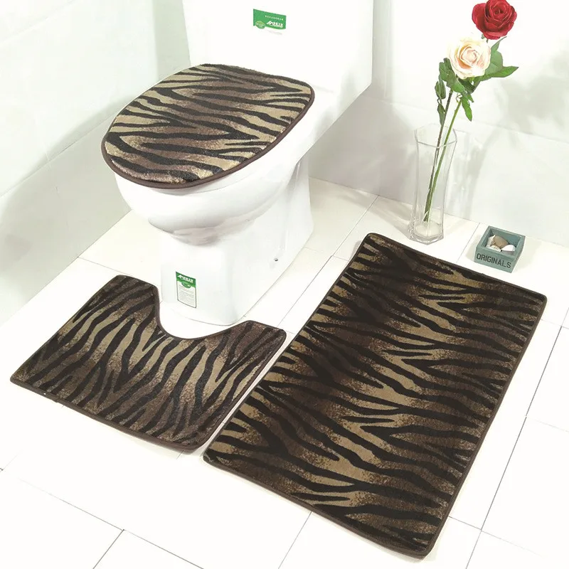 New style 3 PCS Toilet Floor Mat Set Non Slip Flannel Bathroom Carpet