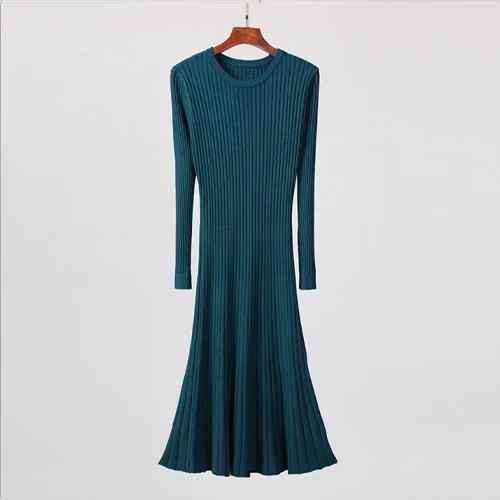 Tataria, длинное трикотажное платье-свитер для женщин, платье-свитер с длинным рукавом, Женское Платье До Колена, повседневное зимнее элегантное платье-свитер - Цвет: Green