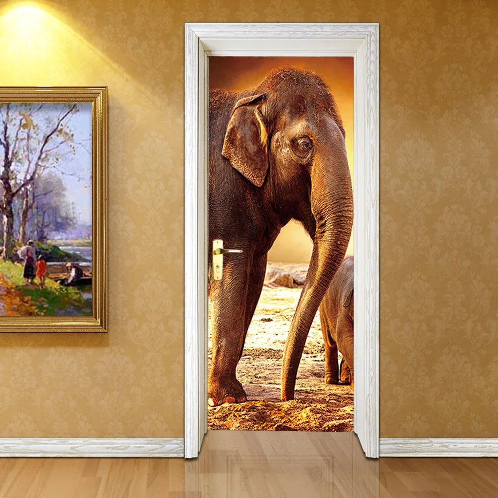 3D Door Stickers Castle Elephant Stickers Living Room Bedroom Door