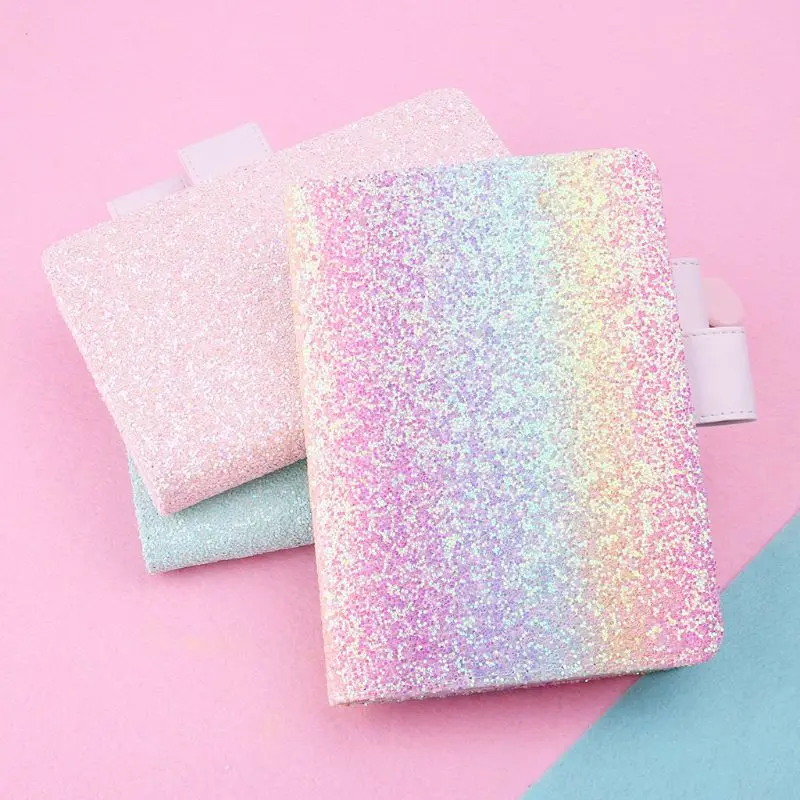 A6 Sequin Notebook Diary Weekly Planner Journal Agenda Organizer Travelers Faux Leather Cover Book