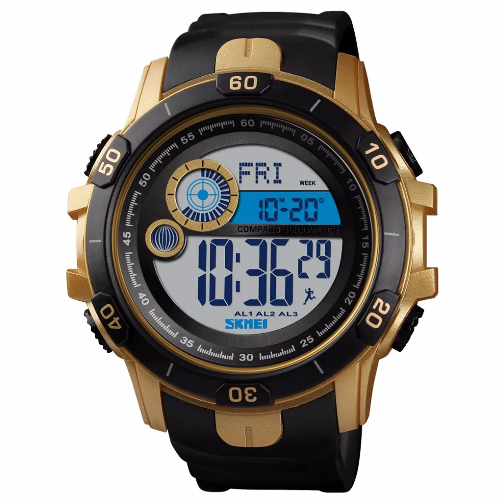 

Skmei Men's Digital Sport Watch Waterproof Date Week Stop Watch Compass Countdown Metronome Calorie Outdoor Wrist Watch for Men