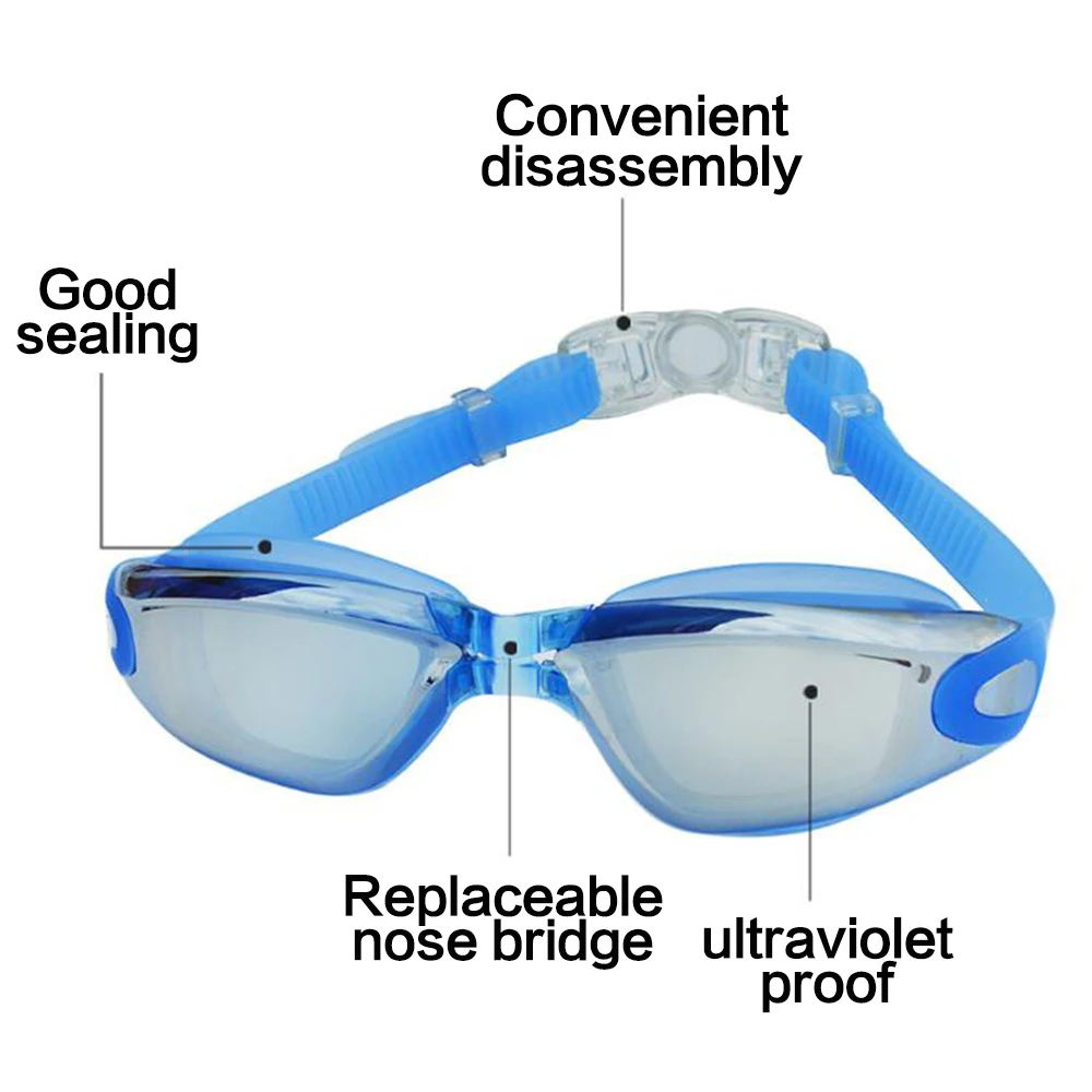 Посеребренные водонепроницаемые очки для плавания и противотуманные очки для наружного плавания 200-1015
