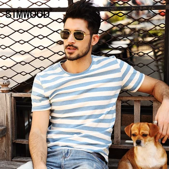 Slim Fit Blue Striped T-Shirt