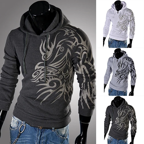 

Men's Fashion Tattoo Style Pattern Print Drawstring Hooded Sweatshirt Hoodie Top
