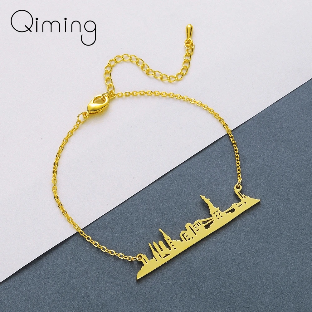 

Stainless Steel Skyline New York City Bracelet Women Girls USA Cityscape Chain Bangles Souvenirs Jewelry Birthday Gift Bracelets
