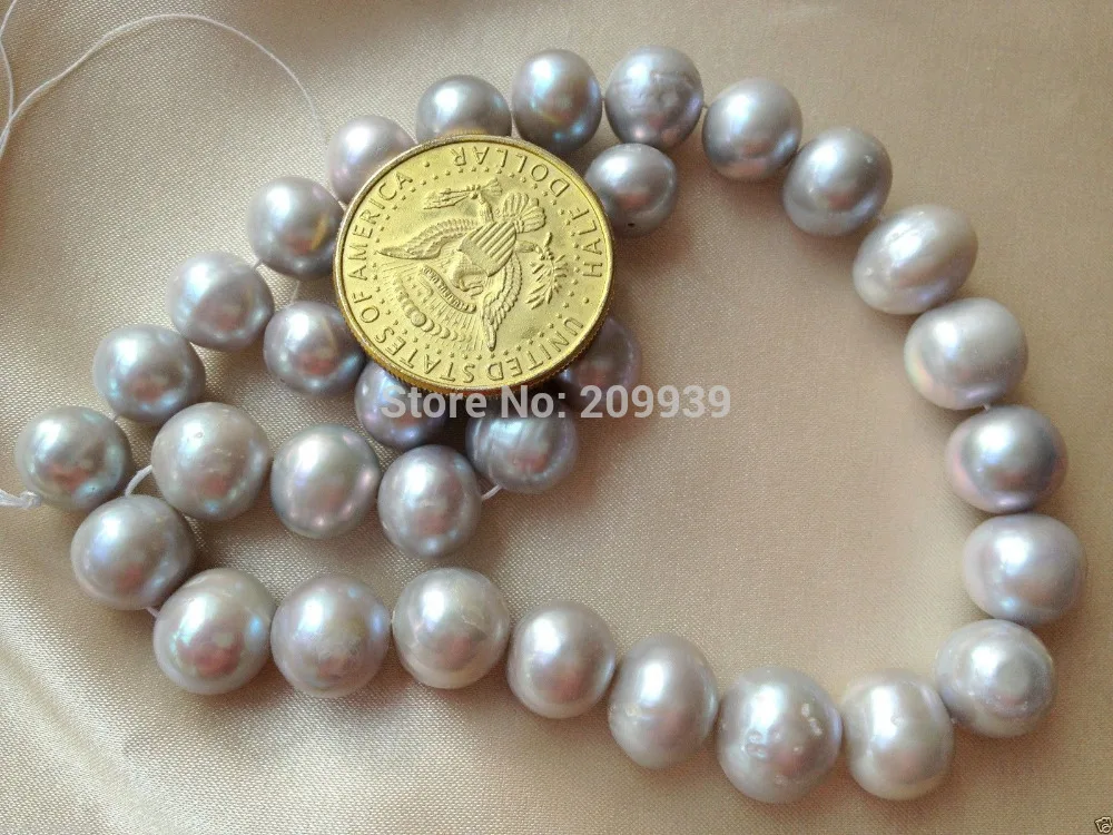 

Hot sell ->@@ N317 AA+ 12-14mm Silver Gray(Grey) Off-Round Cultured Freshwater Pearls Loose Beads -Top quality free shipping