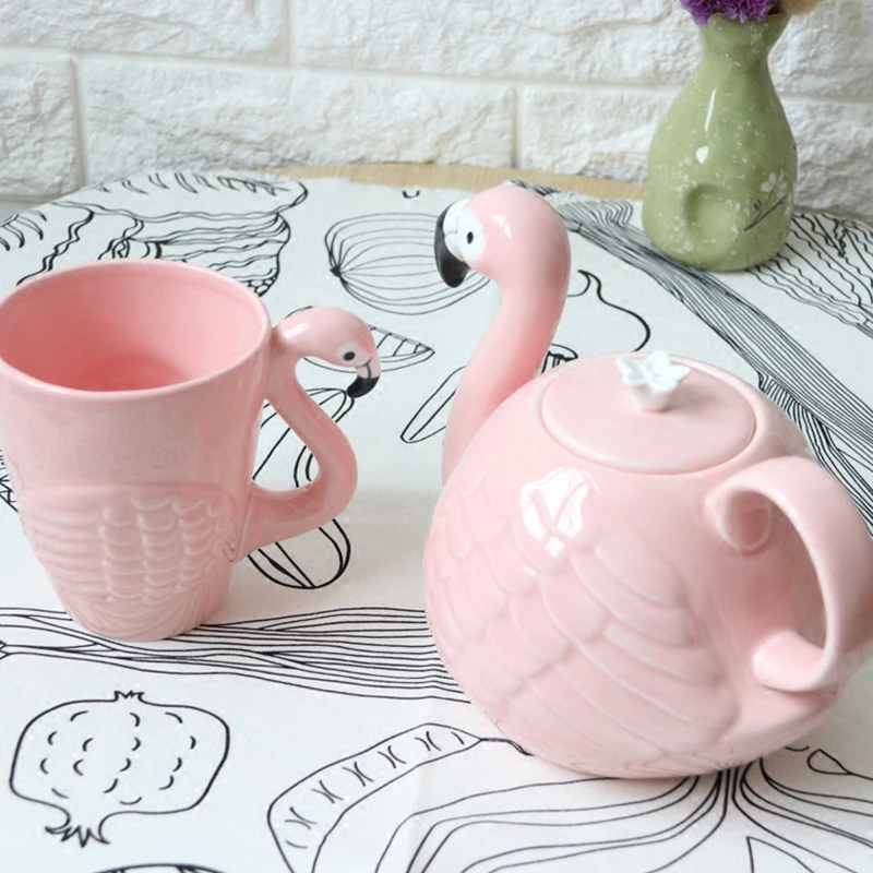 Фламинго заварочный чайник с изображением птицы Набор чашек 3D кофейник