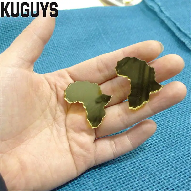 

KUGUYS Fashion Africa Map Large Earrings for Womens Oorbellen Jewelry Pendientes Acrylic Golden Stud Earring Trendy Brincos
