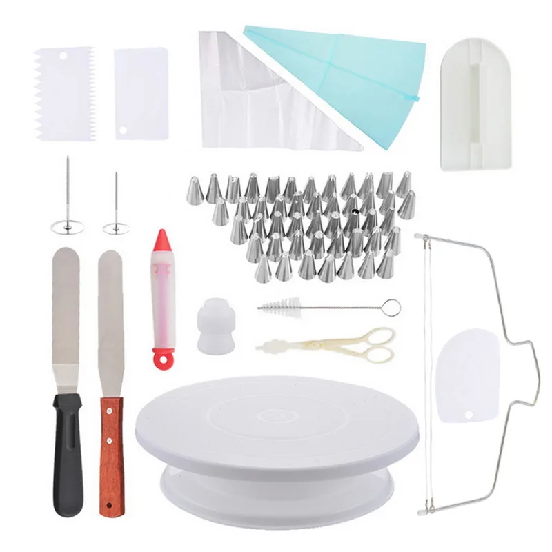 

1set Cake Decorating Kit Cake Turntable Set Pastry Tube Fondant Tool Kitchen Accessories Dessert Baking Pastry Supplies