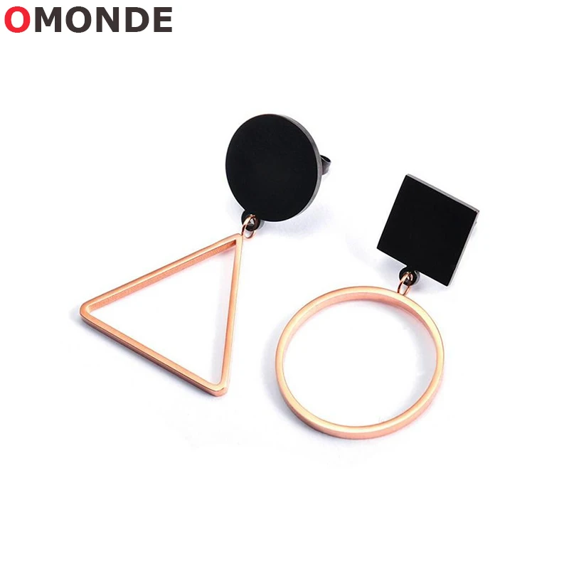 

OMONDE 2018 New Korea Female Rose Gold Color Stainless Steel Geometric Dangle Drop Earrings for Women Fashion Earing Jewelry